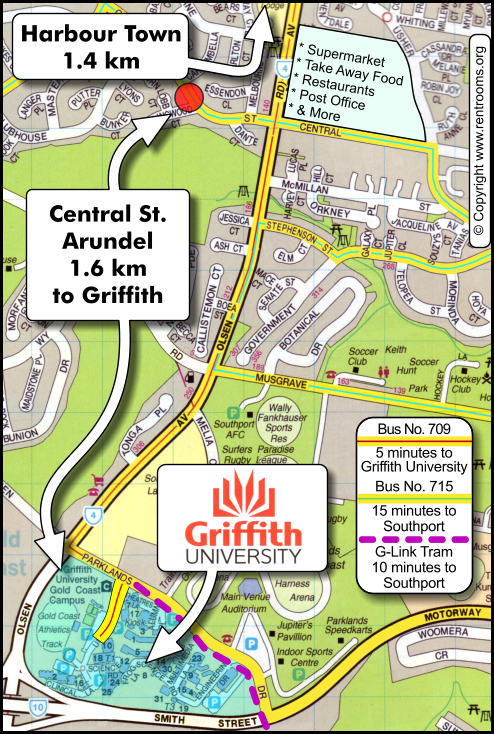Griffith University Gold Coast Map Student Accommodation. Gold Coast, Queensland, Australia